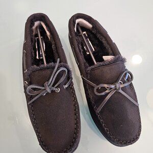 Club Room Men's Faux-Suede Moccasin Slippers with Faux-Fur Lining Black Med 8-9